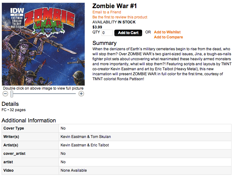 IDW's info on their website as of June 2014.