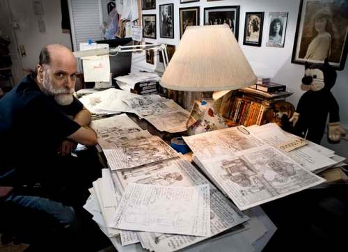 Kim Deitch at his drawing board.