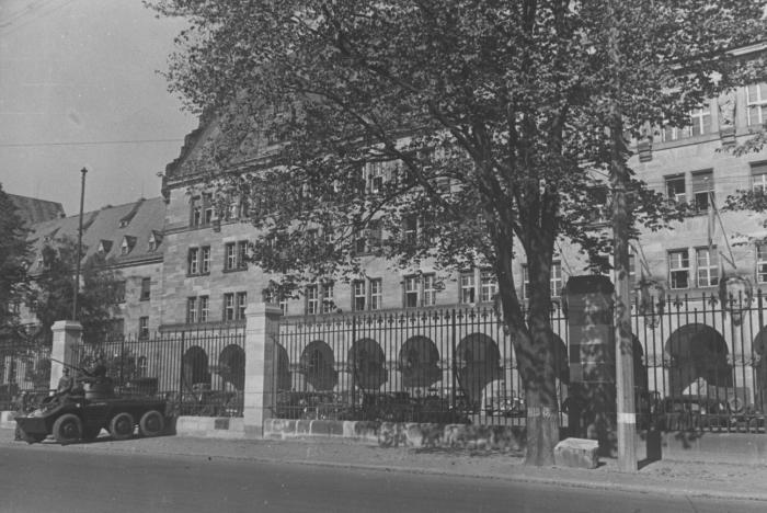 The Palace of Justice in Nuremberg on the day the judgement of the International Military Tribunal was handed down. Nuremberg, Germany, October 1, 1946.